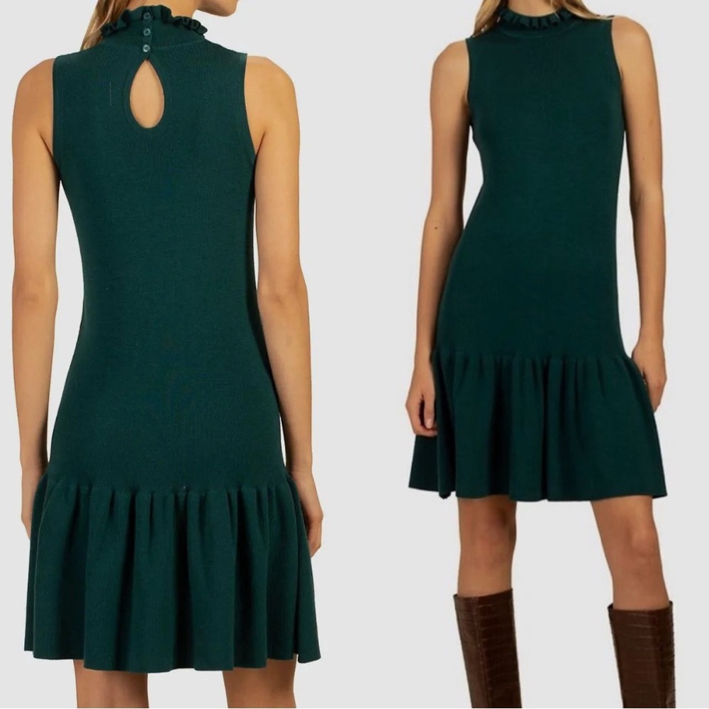 Trina Turk Raya Merino Wool Mock Neck Sleeveless Keyhole Back Sweater Dress